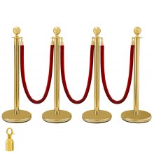 Crowd Control Stanchion Gold 4x37.8" Pack 3 Ropes Durable Stable Red