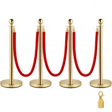 2PC 59Inch Red Velvet Rope Crowd Control Stanchion Post Queue Line Gold Ends 