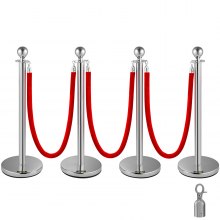4pcs Red Velvet Rope Stanchion Silver Post Crowd Control Queue Barrier 3 Lines