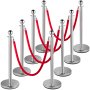Vevor 8 Pcs Crowd Control Stanchion Set Queue Barrier W/ Red Velvet Rope-silver