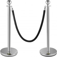 VEVOR Crowd Control Stanchion, Set of 2 Pieces Stanchion, Stanchion Set with 5 ft/1.5 m Black Velvet Rope, Silver Crowd Control Barrier w/Sturdy Concrete and Metal Base Easy Connect Assembly