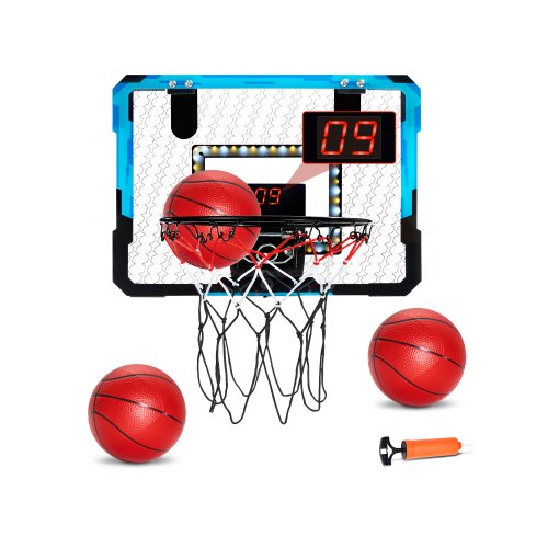 

Kids Basketball Hoop with LED Lights & Audio Scoreboard Indoor Basketball Hoop