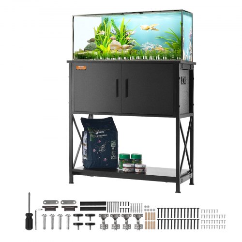 

VEVOR Aquarium Stand, 29 Gallon Fish Tank Stand, 28.7 x 16.5 x 30 in Steel and MDF Turtle Tank Stand, 242.5 lbs Load Capacity, Reptile Tank Stand with Storage Cabinet and Embedded Power Panel, Black