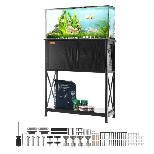 

VEVOR Aquarium Stand, 20 Gallon Fish Tank Stand, 25.6 x 16.5 x 31.9 in Steel and MDF Turtle Tank Stand, 167.6 lbs Load Capacity, Reptile Tank Stand with Storage Cabinet and Embedded Power Panel, Black