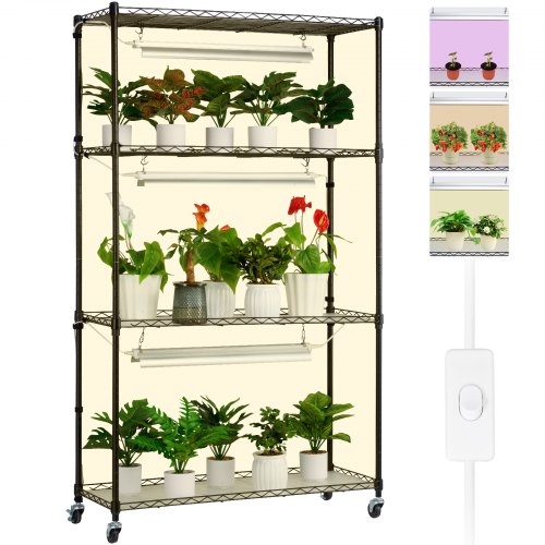 

VEVOR Plant Stand with Grow Light, 4 Tier Plant Shelf with 90W Grow Light for Indoor Plants, 3 Modes Grow Light Shelf Full Spectrum Lights Adjustable Metal Plant Stand for Seed Starting