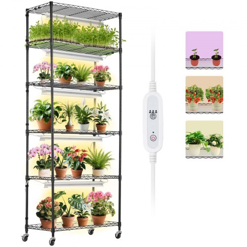 

VEVOR Plant Stand with Grow Light, 6-Tier Large Tall Plant Shelf with 150W Full Spectrum Grow Light, 3 Mode LED Plant Light with Timer and Wheel for Seed Starting 29.5" L x 13.8" W x 70.9" H