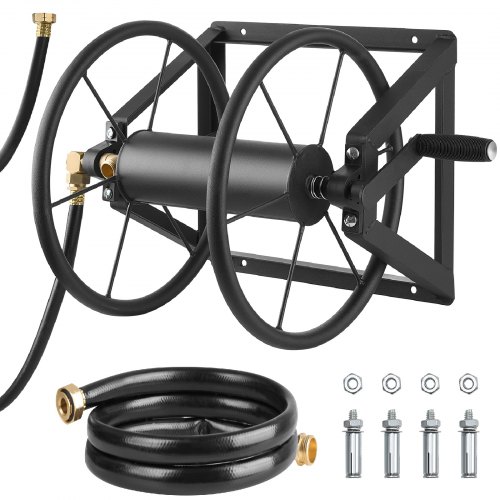 

VEVOR Wall Mounted Garden Hose Reel, Holds 200 ft 5/8-inch Manual Water Hose Winder, Heavy-Duty Steel, Outdoor Reel with Brass Fitting & 5ft Leader Hose, Space Saving, for Yard Lawn Garage