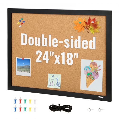 VEVOR Cork Board, 24 x 18 inches, Double-sided Bulletin Board with MDF Sticker Frame, Vision Board Includes 10 Pushpins, for Display and Decoration in