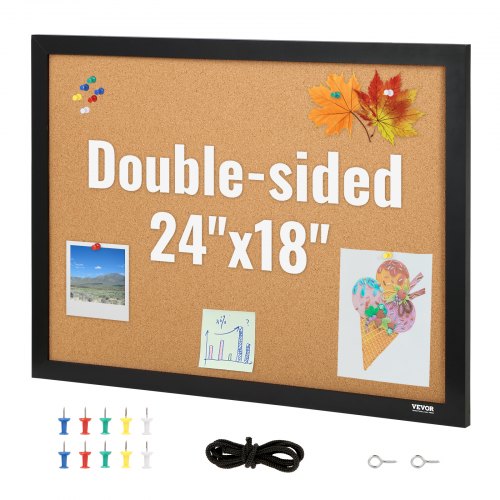 

VEVOR Cork Board, 24 x 18 inches, Double-sided Bulletin Board with MDF Sticker Frame, Vision Board Includes 10 Pushpins, for Display and Decoration in Office Home and School