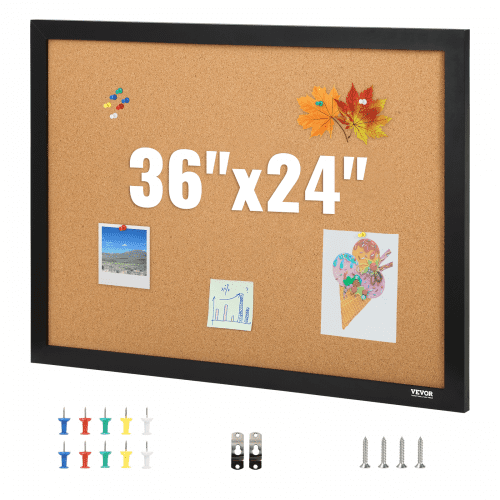 VEVOR Cork Board, 36x24 inches Bulletin Board with MDF Sticker Frame, Vision Board Includes 10 Pushpins, for Display and Decoration in Office Home and