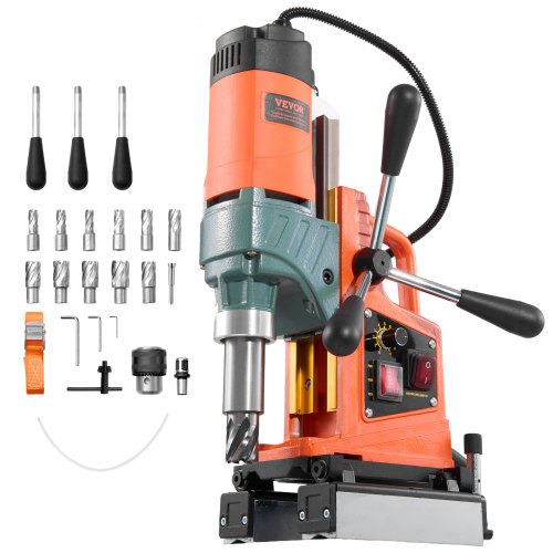 VEVOR Magnetic Drill Press, 1400 W, 50 mm Boring Diameter, 0-850 RPM Speed, Reversible Direction, Mag Drill Press with 11 Core Bits, Electric Drilling Machine for Industrial and Home Improvement