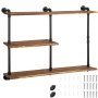 VEVOR Pipe Shelves Industrial Iron Pipe Wall Mounted w/ 3-Tier Wood Planks Brown