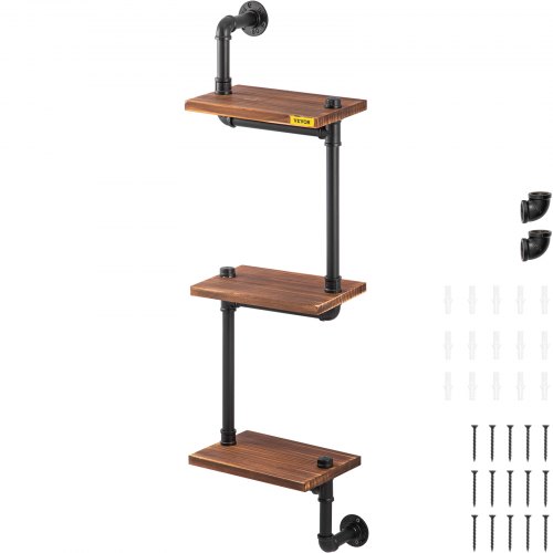 Vevor Pipe Shelves Industrial Iron, Black Iron Pipe And Wood Shelves