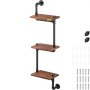 VEVOR Pipe Shelves Industrial Iron Pipe Wall Mounted w/ 3-Tier Wood Planks Black