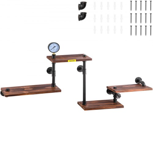 Rustic Four-Tier Industrial Pipe Wall Shelving