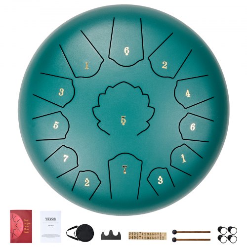 

VEVOR Steel Tongue Drum 12 in 13 Notes Rain Drum for Outside C Major Green