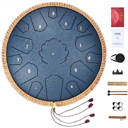 

VEVOR Steel Tongue Drum 14 in 15 Notes Rain Drum for Outside D Major Navy Blue