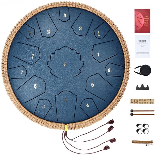 

VEVOR Steel Tongue Drum, 14 in & 15 Notes, Rain Drum for Outside Garden, C Major Key, Tank Drum with 2 Mallets & Carry Bag, Hand Pan Drum Percussion Instrument for Musical Education Yoga, Navy Blue