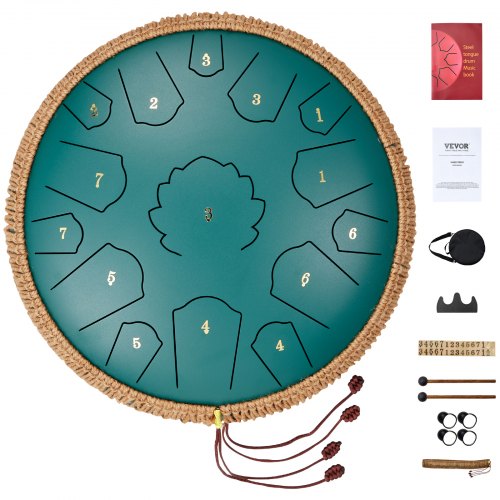 

VEVOR Steel Tongue Drum 14 in 15 Notes Rain Drum for Outside D Major Green