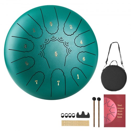 VEVOR Steel Tongue Drum, 10 in 11 Notes Rain Drum for Outside Garden, C Major Musical Drums with Music Book & Mallets, Percussion Instrument for Meditation Yoga Beginner Musical Education, Green