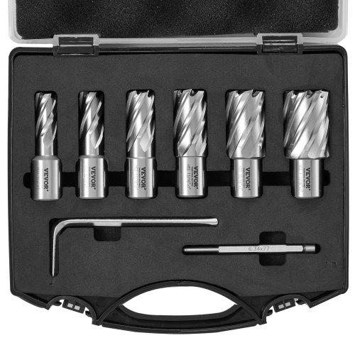 VEVOR Annular Cutter Set, 6 pcs Weldon Shank Mag Drill Bits, 1/2" to 1-1/16" Cutting Diameter, 1" Cu