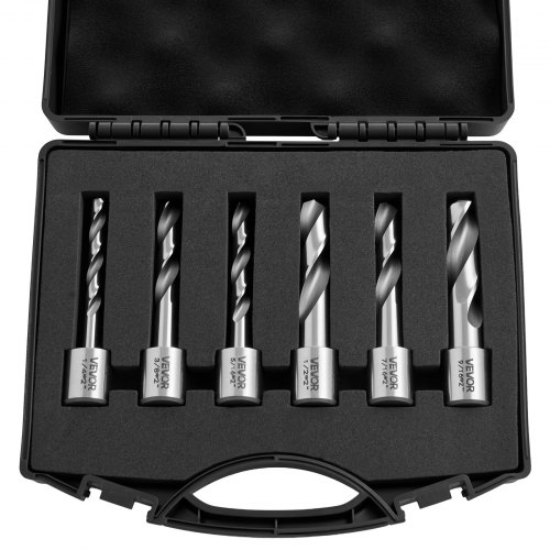 

VEVOR Annular Cutter Set, 6 pcs Weldon Shank Mag Drill Bits Kit, 2" Cutting Depth,1/4" to 9/16" Cutting Diameter, HSS, 6 Drill Bits with Plastic Case, for Magnetic Drills, Steel, Aluminum, Copper