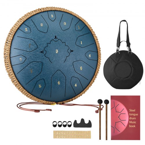 VEVOR Steel Tongue Drum, 13 in 15 Notes Rain Drum for Outside Garden, C Major Musical Drums with Music Book & Mallets, Percussion Instrument for Meditation Yoga Beginner Musical Education, Navy Blue