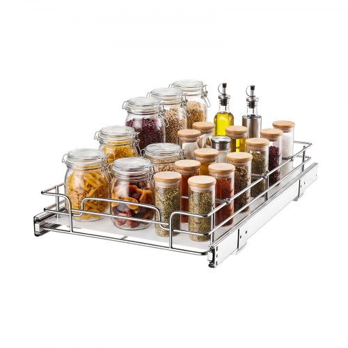 Vevor Pull Out Cabinet Organizer 12.2"W X 20.98"D Steel Slide Out Drawers, For Kitchen Bathroom Pantry Home Organization, Chrome-Plated Finish, Heavy-image