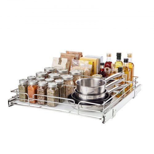 Vevor Pull Out Cabinet Organizer 18.11"W x 20.98"D Steel Slide Out Drawers, for Kitchen Bathroom Pantry Home Organization, Chrome-Plated Finish, Heavy Duty Storage Sliding Shelves for Base Cabinets