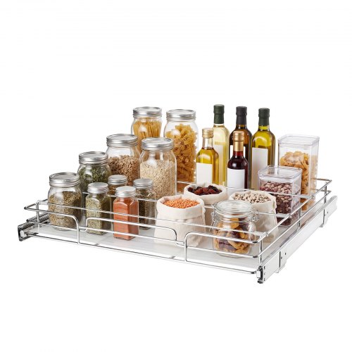 Vevor Pull Out Cabinet Organizer 21.14"W X 20.98"D Steel Slide Out Drawers, For Kitchen Bathroom Pantry Home Organization, Chrome-Plated Finish, Heavy-image