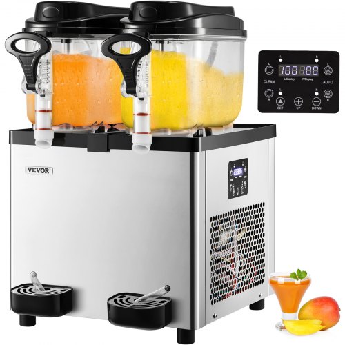 VEVOR Commercial Slushy Machine, 6 L x 2 Tanks 50 Cups, 700W 110V, Stainless Steel Margarita Smoothie Frozen Drink Maker, Perfect for Supermarkets Cafes Restaurants Bars and Home Use, Silver