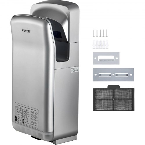 VEVOR Jet Hand Dryer, Premium Electric Commercial Blade Hand Dryer, ABS Air Dryer Hand with HEPA Filtration Wall Mount Hand Dryer, 2KW 220V Vertical Hand Dryer, High-Speed Automatic Infrared (Silver)