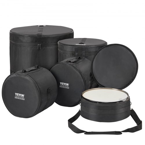 

VEVOR 5-Piece Drum Bag Set, 1680D Oxford Fabric, Padded Drum Bags and Cases with 4.92 ft Detachable Shoulder Strap Carry Handles Foldable Design, for 22'' Kick 12'' Tom 13'' Tom 16'' Tom 14'' Snare