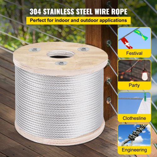 T304 Stainless Steel Cable Wire Rope,1/2",7x19,50ft Reel Machinery Rigging 