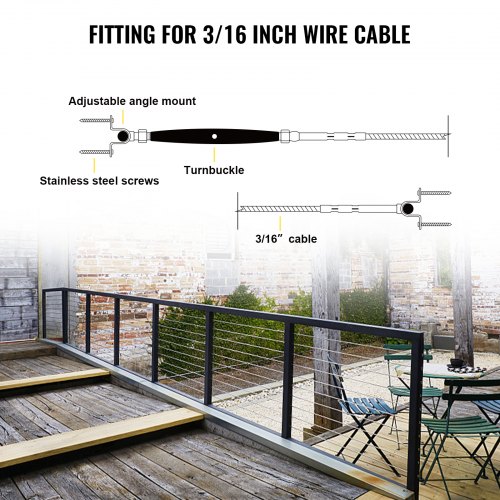 Details about   VEVOR 316 Stainless Steel Cable Railing Kit Adjustable Angle Fit 3/16" 52 Sets 