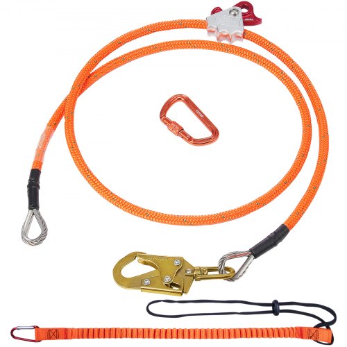 

VEVOR 16mm Steel Core Flipline, 8ft(2.4m) Arborist Flipline for Tree Climbing with Alloy Steel Snap Hook & Aluminum Alloy Carabiner, 33KN Breaking Tension for Fall Protection, Tree Climber