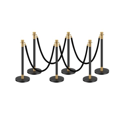 

6 Pcs Stanchion Post with 4 Black Velvet Ropes Sand Injection Hollow Base