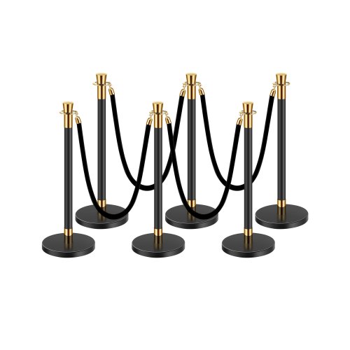 

VEVOR Stanchions and Velvet Ropes, 6 Pcs Crowd Control Barriers with 4 Black Velvet Ropes, Stainless Steel Stanchion Post Queue with Sand Injection Hollow Base for Theater, Wedding, Party Supplies