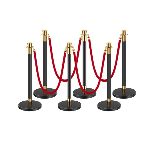 

VEVOR Stanchions and Velvet Ropes, 6 Pcs Crowd Control Barriers with 4 Red Velvet Ropes, Stainless Steel Stanchion Post Queue with Sand Injection Hollow Base for Theater, Wedding, Party Supplies