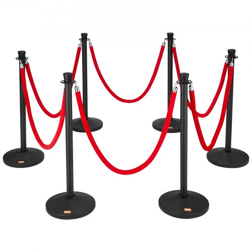 

VEVOR Stanchion Posts with Velvet Ropes, 6-Pack Crowd Control Stanchion with 6PCS 5FT Red Velvet Ropes, Carbon Steel Baking Painted Queue Barrier Line Divider & Fillable Plastic Base for Wedding Party