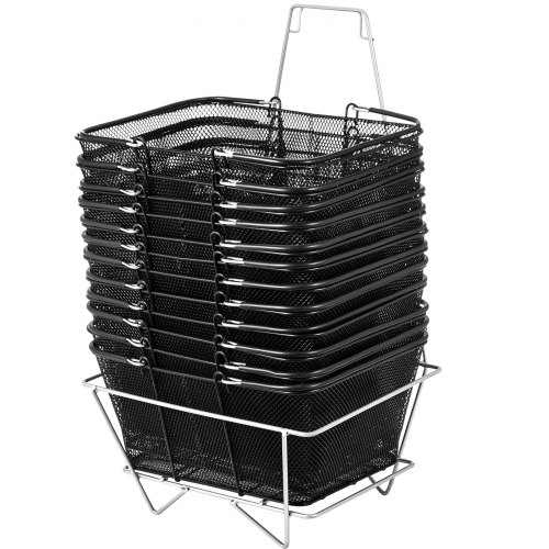 VEVOR 12PCS Shopping Baskets with Handles, Black Metal Shopping Basket, Portable Wire Shopping Basket, Black Wire Mesh shopping Basket Set for Stores