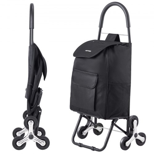 VEVOR Stair Climber Trolley Dolly, 36L Folding Shopping Cart, Grocery Cart Trolley Laundry Stair Climbing Handcart with 6 Wheels & Oxford Cloth Bag, Foldable Cart for Shopping Grocery Laundry, Black