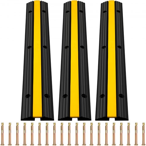 VEVOR Modular Rubber Speed Bump Driveway Cable Protector Ramp 3 Pack 1-Channel