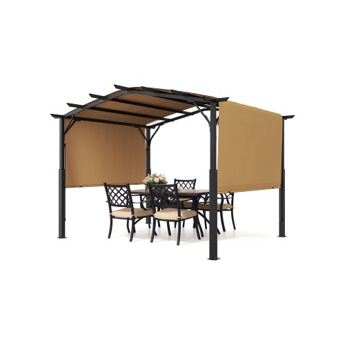 

10x10 ft Outdoor Retractable Pergola with Canopy Arched Top Metal Patio Pergola