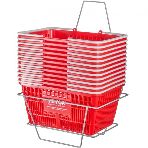 

VEVOR Shopping Basket Portable Grocery Basket 12PCS 21L with Handle & Stand Red