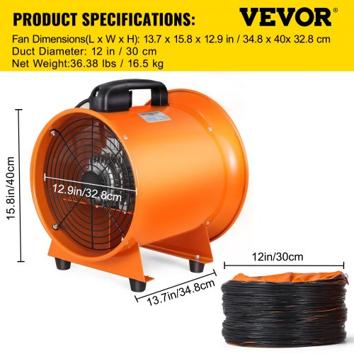12'' Extractor Fan Blower Portable Duct Hose Fume Utility Ventilation Exhaust 