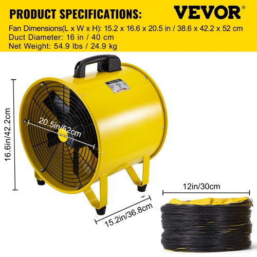 8'' Extractor Fan Blower portable W/5m Duct Hose Ventilator Pivoting Ventilation 