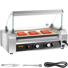 VEVOR Electric 12 Hot Dog 5 Roller Grill Cooker Machine w/ Cover 750W Stainless