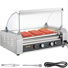 VEVOR Electric 18 Hot Dog 7 Roller Grill Cooker Machine w/ Cover 1050W Stainless