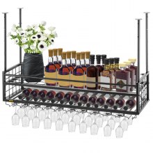 VEVOR Ceiling-Mounted Bar Wine Rack Wine Glass Hanging Rack 46.9x11.8in Black